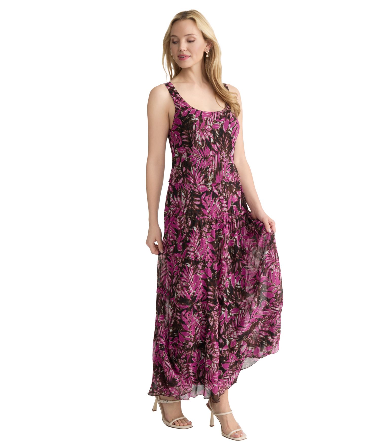 Женское платье Jones New York Printed Multi-Tier Maxi, цвет: Яркий орхидея — фото 2