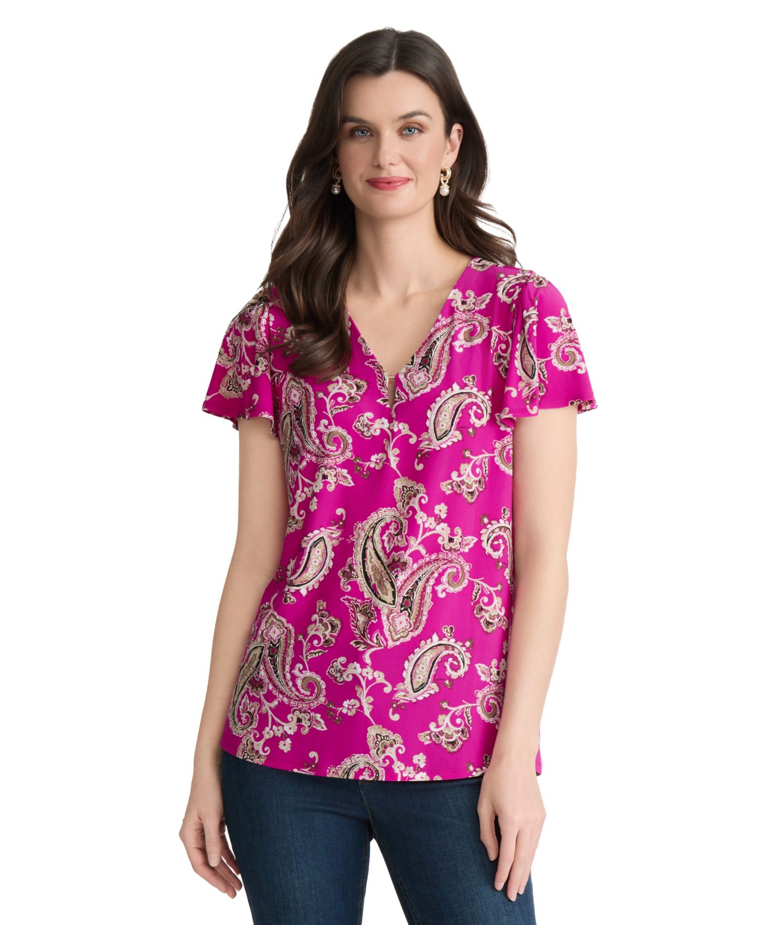 Women's Printed V-Neck Top