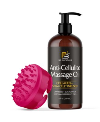 Anti Cellulite Massage Oil & Silicone Body Brush | Collagen & Stem Cell Skin Firming Formula for Smoother-Looking Skin | 8 fl oz | M3 Naturals