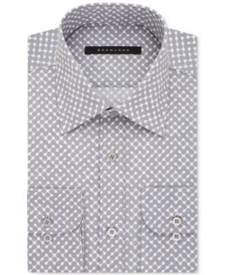 Sean John - Men's Classic-Fit Gray Dot-Print Dress Shirt