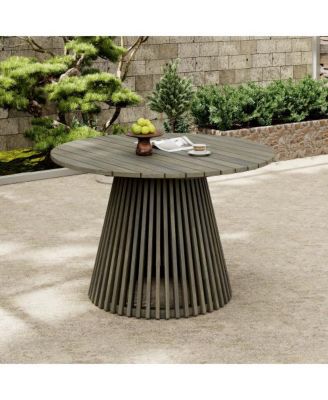Outdoor Acacia Wood Conversation Set 2 Club Chairs with Foldable End Table Grey Finish Cream Cushion for Garden Patio Deck