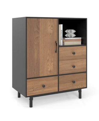 Mid Century Buffet Sideboard with 4 Drawers and Open Compartment