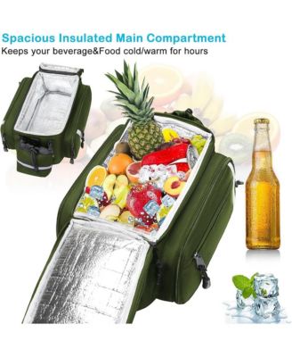 Insulated Bike Rack Bag with Rain Cover, Bicycle Trunk Cooler with Foldable Panniers for Commuting Travel Outdoor Cycling