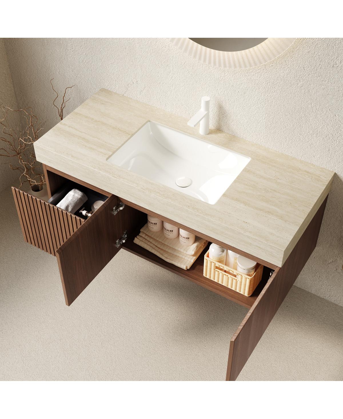 Sillysis Modern Floating Bathroom Vanity with Sintered Stone Top, Undermount Sink, Soft Close Drawer and Ample Storage