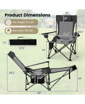 Reclining Camping Chair with Removable Footrest and 4-Position Backrest