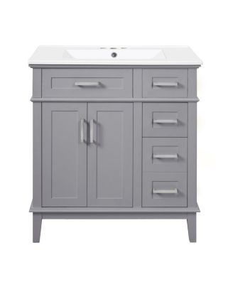 30 Inch Modern Bathroom Vanity with Ceramic Sink, Solid Wood MDF Freestanding Cabinet, Soft Close Drawers for Small Spaces