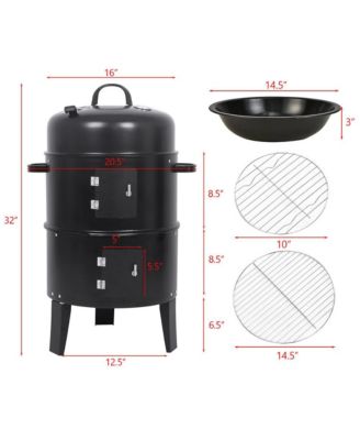 Detachable Vertical Charcoal Smoker - Portable BBQ Grill with Thermometer and Adjustable Air Vent