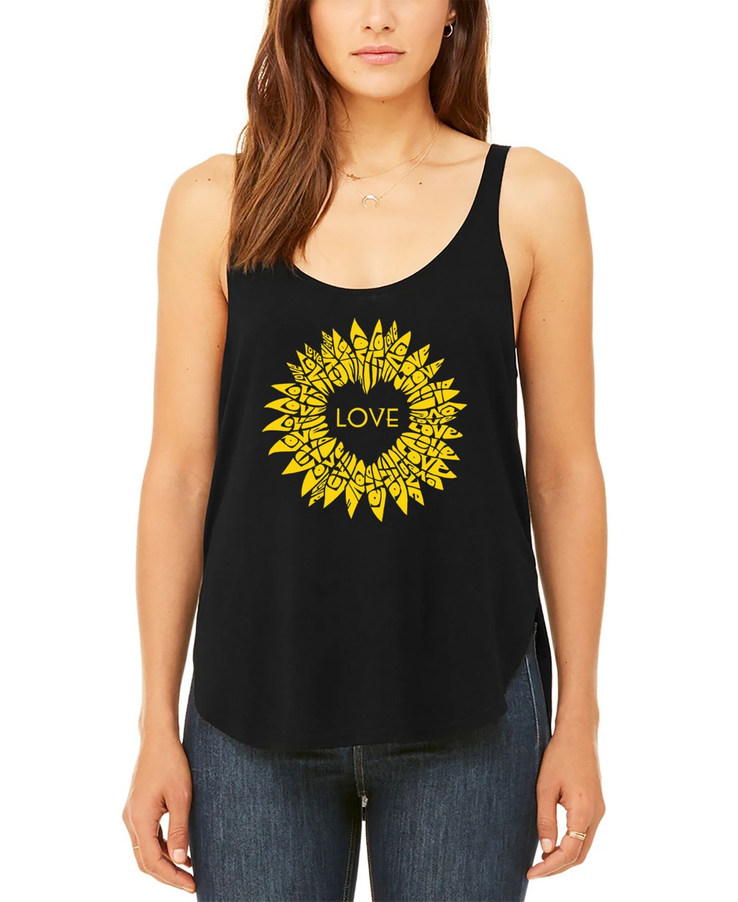 Женский топ LA Pop Art Sunflower Love Premium Word Art Flowy, цвет: Чёрный — фото 1