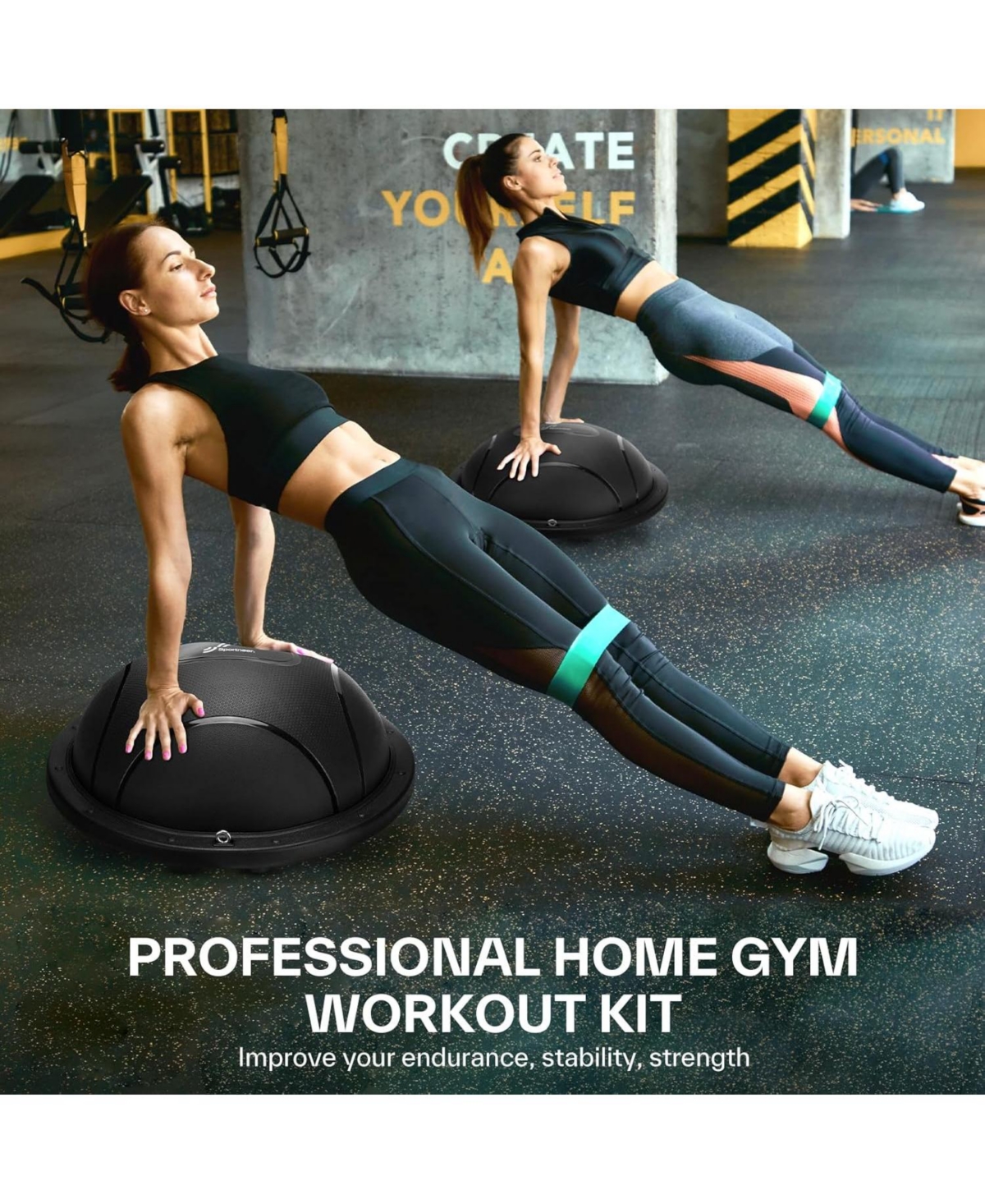 Sportneer Half Balance Ball Inflatable with Resistance Bands Pump Non Slip for Stability Core Physical Therapy Home Gym