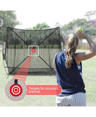 Baseball Softball Practice Net,Pitching Net,Batting Net,with Bonus Strike Zone,Target and Bow Frame,for Hitting,Pitching,Catching