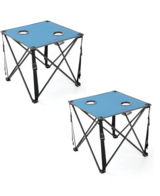 26" Heavy-Duty Portable Folding Camping Table, Square 600D Canvas Top, 2 Cup Holders, Steel Frame, Carry Bag, 2-Pack