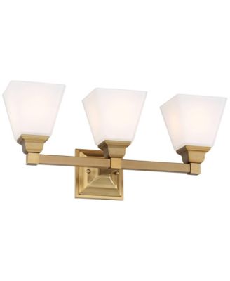 Mencino Modern Wall Light Warm Brass Hardwire 20" 3-Light Fixture Etched Opal Glass Shade for Bedroom Bathroom Vanity Living Room House