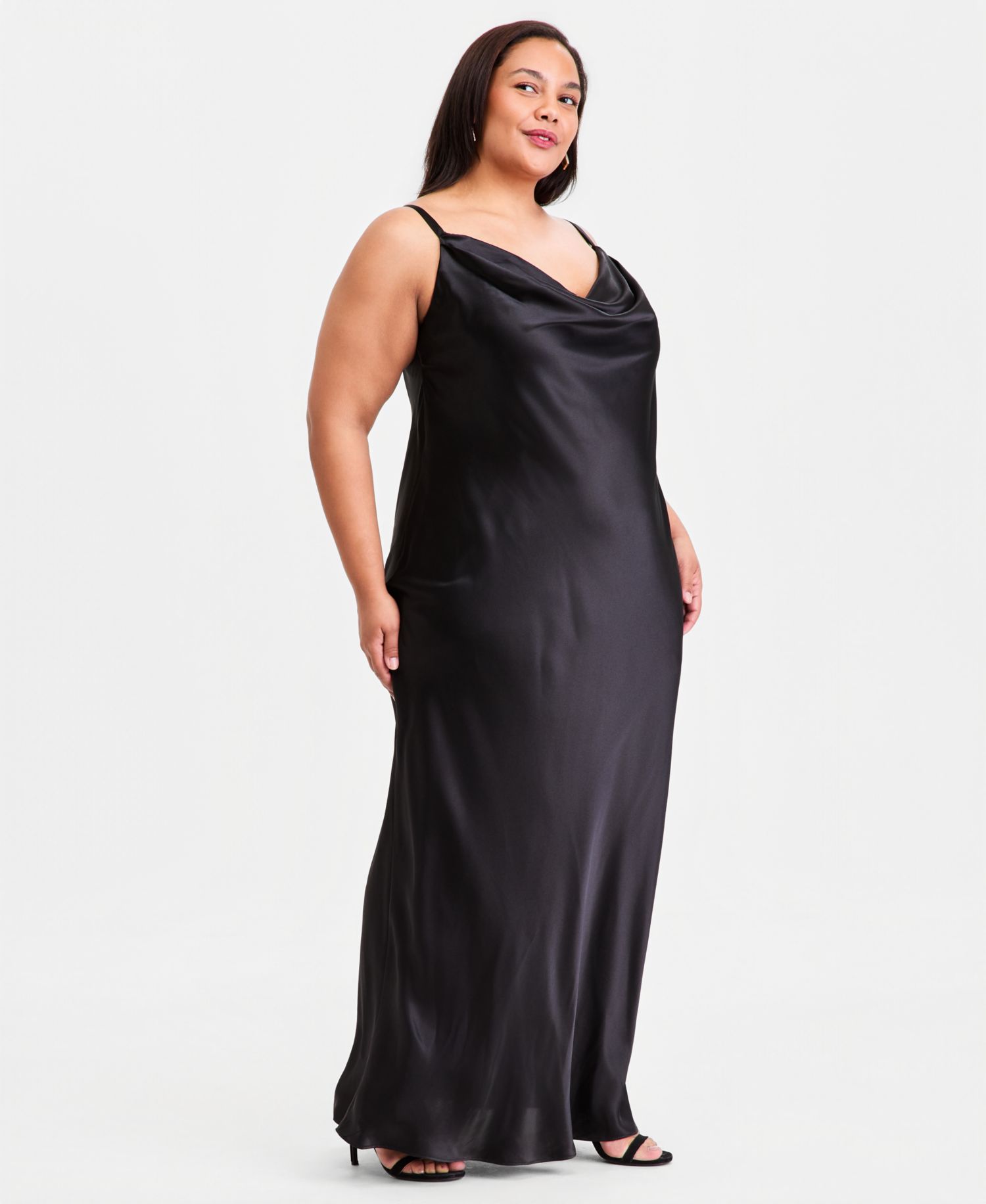 Trendy Plus Size Cowlneck Satin Gown