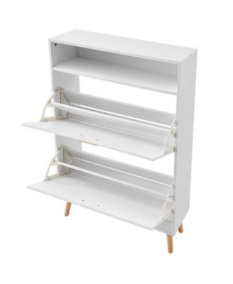 Slim Shoe Cabinet with 2 Flip Drawers and Top Cubby