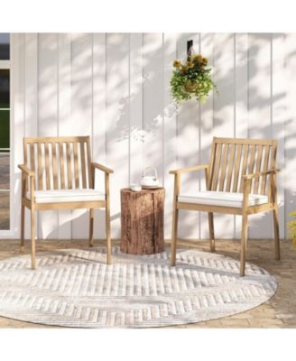 Set of 2 Acacia Wood Patio Dining Chairs with Removable Padded Cushions