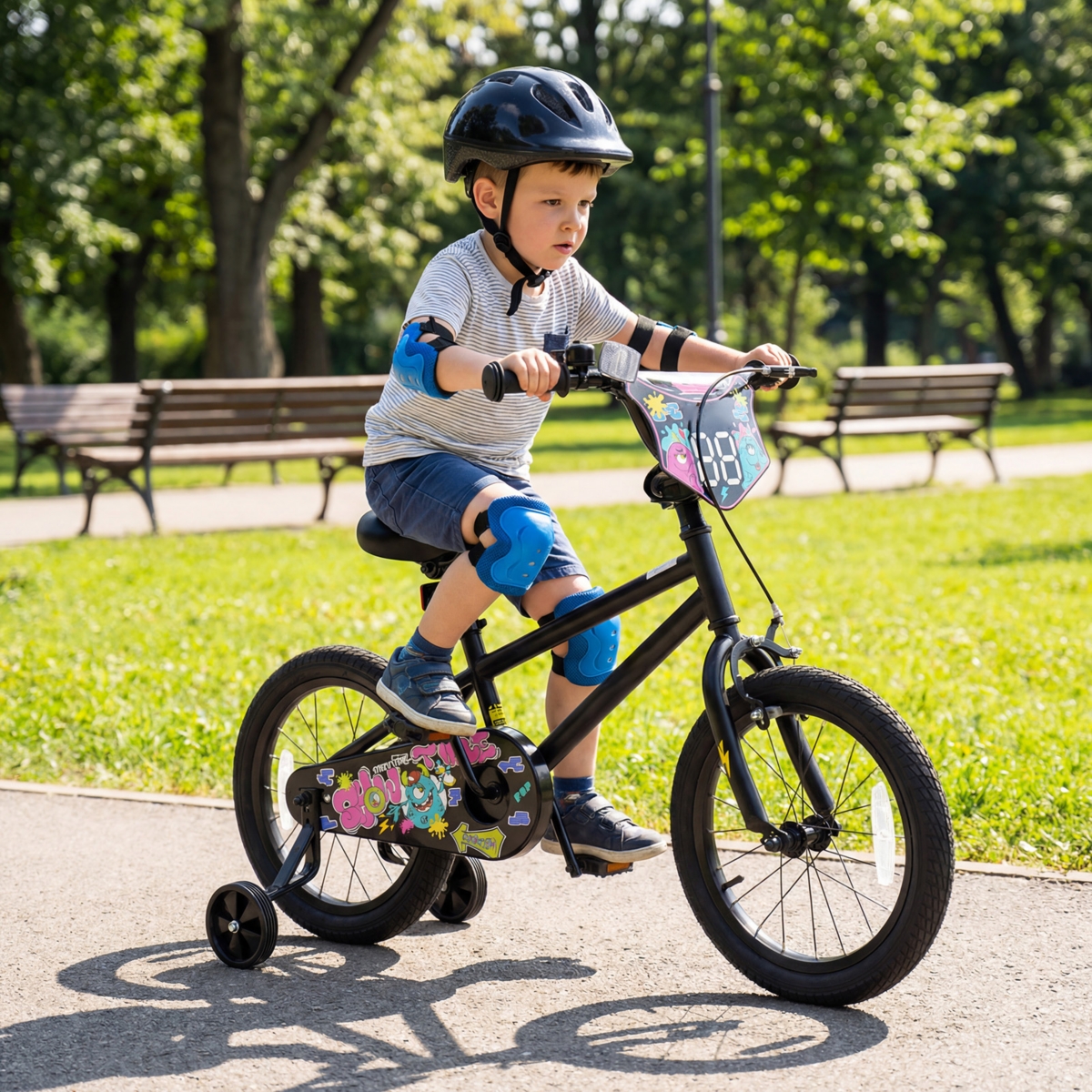 Slickblue Bike with Training Wheels and Street Art Pattern for Kids