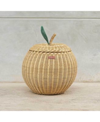 Apple Handcrafted Rattan Storage Basket with fabric lining - Wicker Natural, Medium