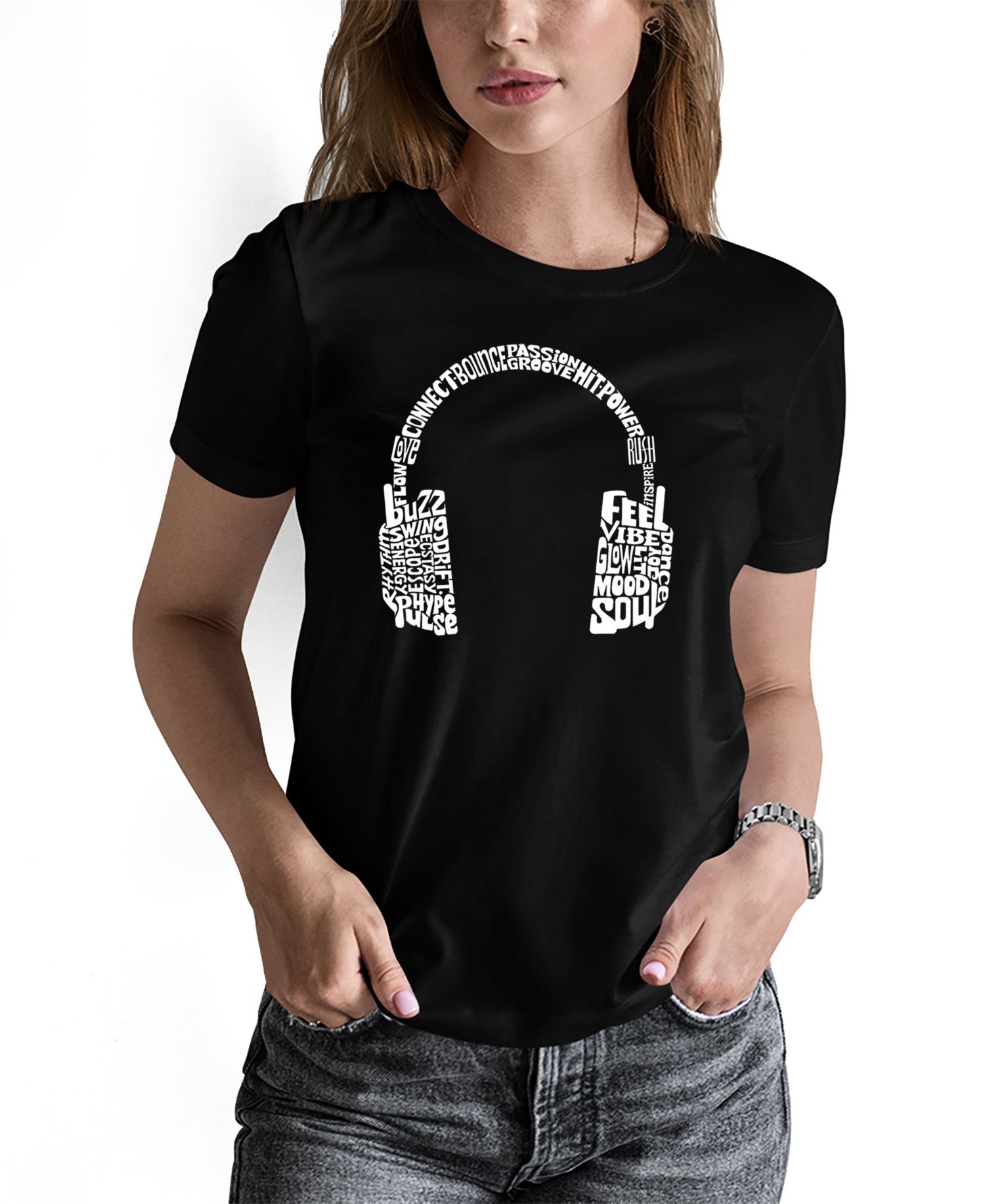 Women's Mood Headphones Word Art Pullover Top