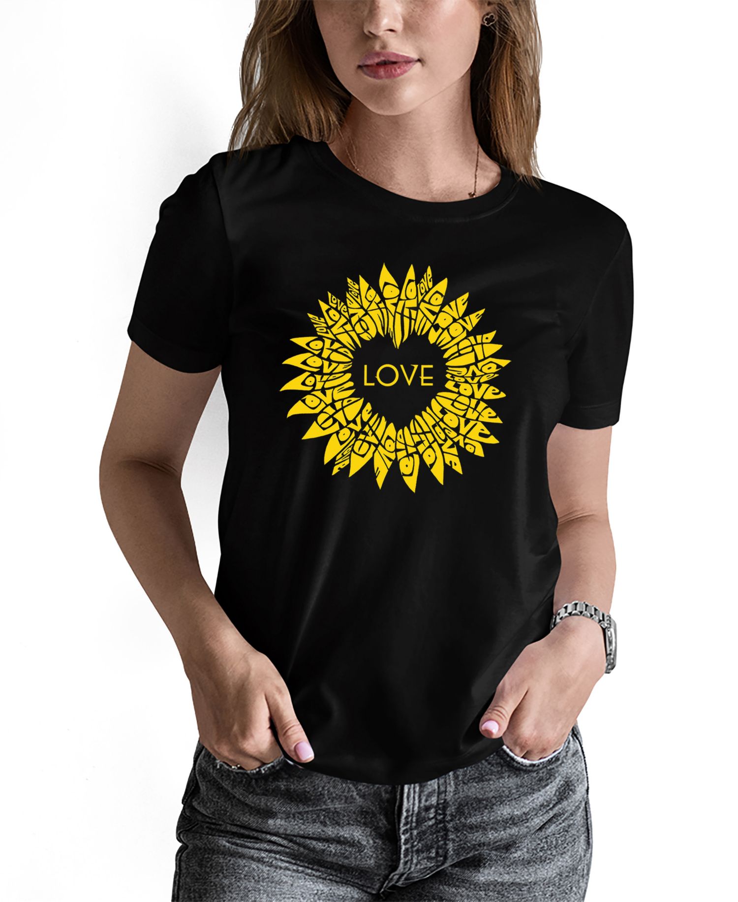 Women's Sunflower Love Word Art Pullover Top