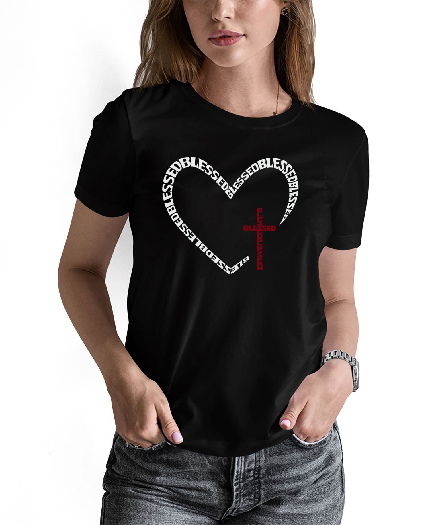 Women's Blessed Heart Word Art Pullover Top