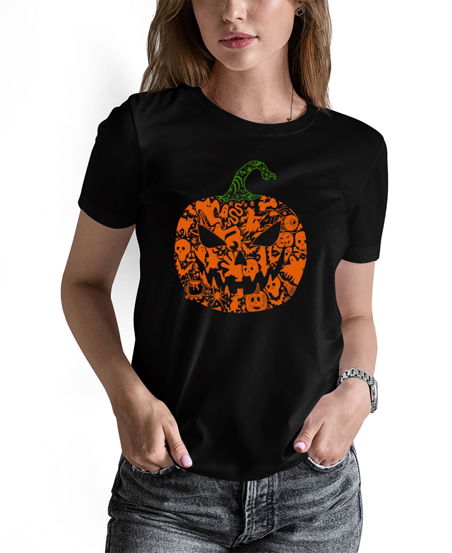 Women's Halloween Pumpkin Word Art Pullover Top