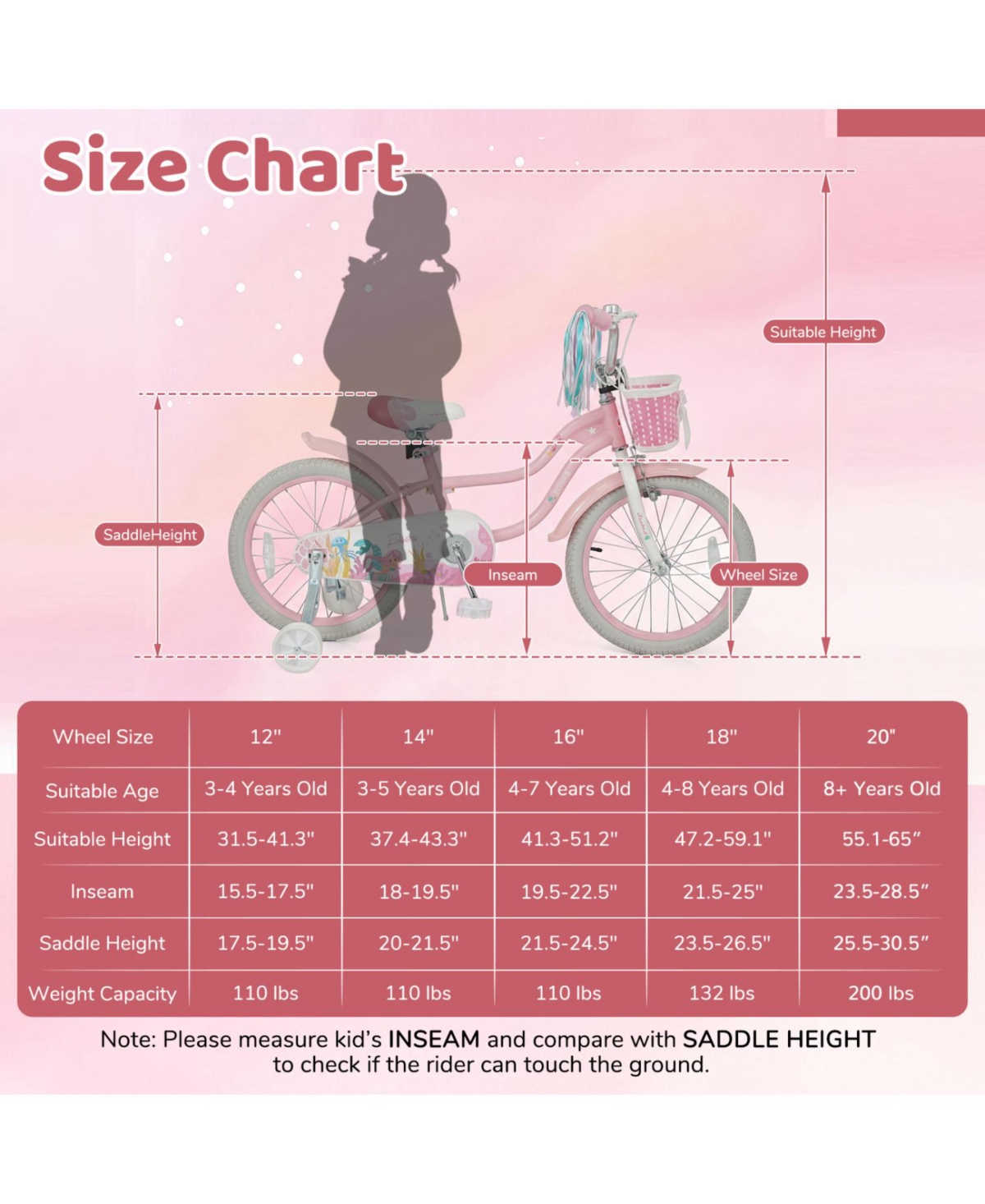 Slickblue Adjustable Kids Bike with Front Basket and Streamers