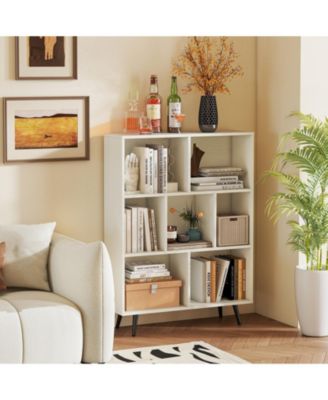 7-Cube Bookcase with Tapered Metal Legs and Anti-Tipping Kits