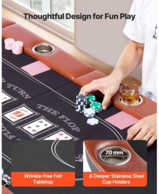 Foldable Poker Table for 8 Players with Cup Holders and Padded Rails