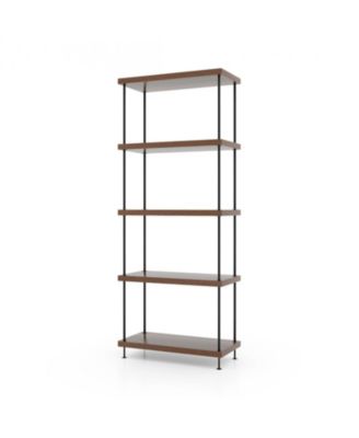 Tall 5-Tier Bookshelf with Metal Frame and Adjustable Foot Pads