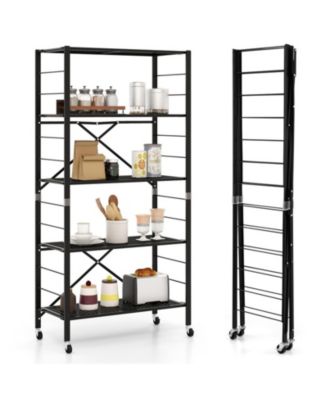 5-Tier Foldable Metal Storage Shelving Unit on Wheels