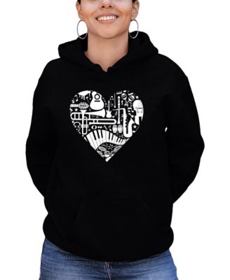 Women's Musical Instrument Heart Word Art Hooded Sweatshirt