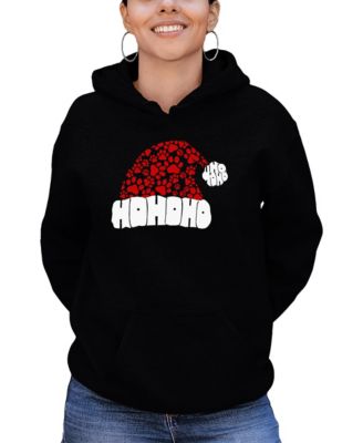 Women's Paw Print Santa Hat Word Art Hooded Sweatshirt