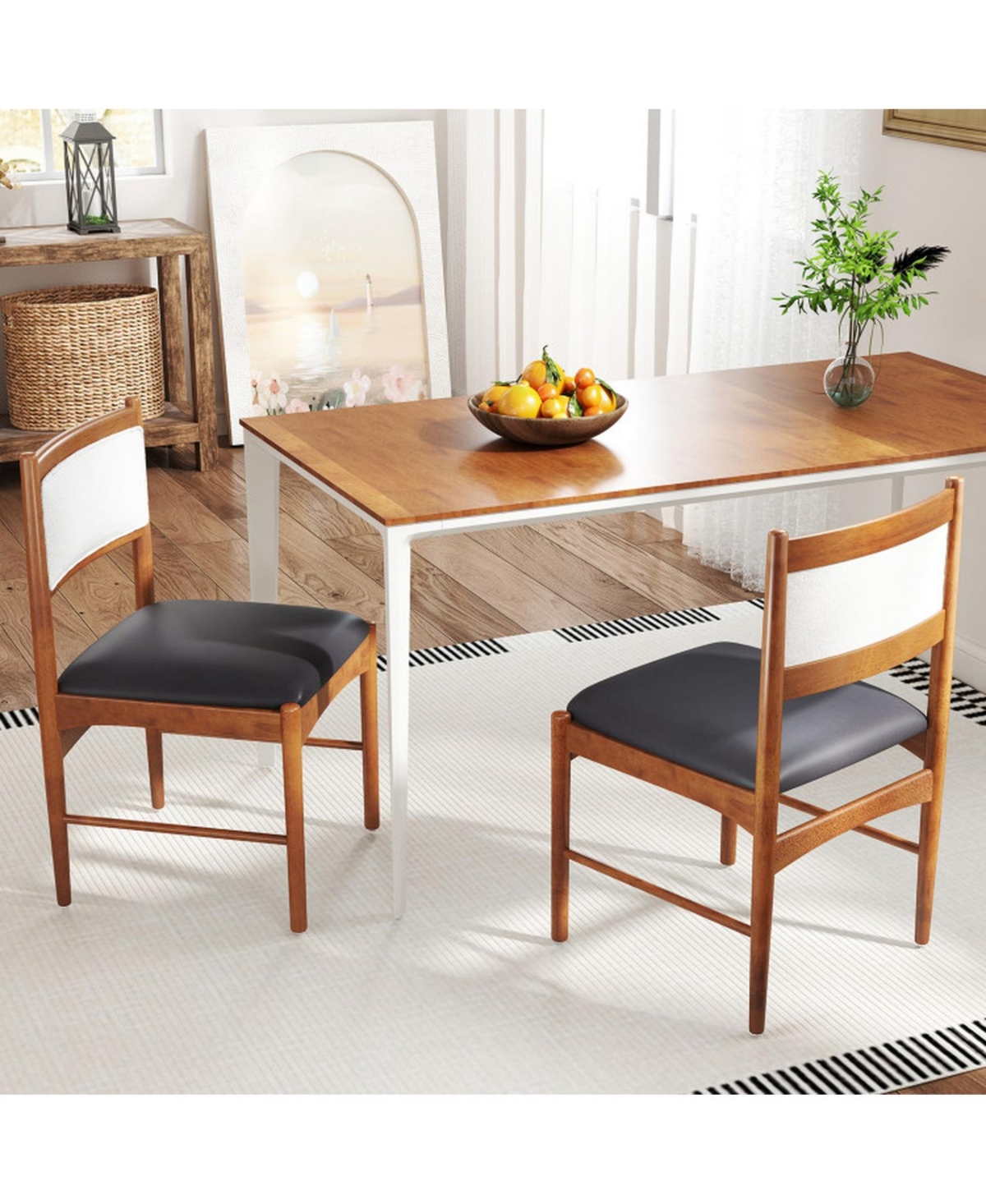 Gouun Set of 2 Wooden Dining Chairs with Faux Sherpa Backrest and Leathaire Seat