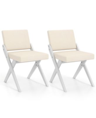 Set of 2 Wooden Dining Chairs with Rubber Wood Frame and Padded Cushions