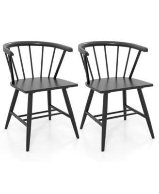 Set of 2 Mid-Century Windsor Dining Chairs with Spindle Back and Armrests
