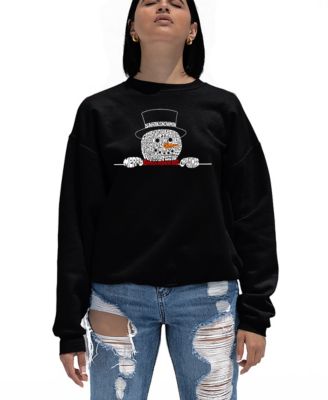 Women's Peeking Snowman Word Art Crewneck Sweatshirt