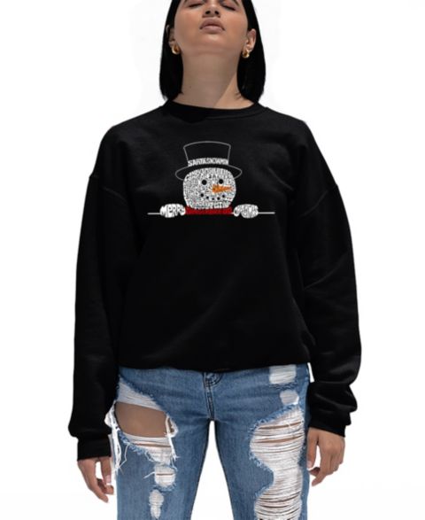 Женская толстовка LA Pop Art Peeking Snowman Word Art Crewneck, цвет: Чёрный