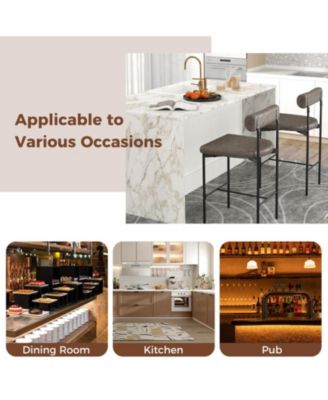 Upholstered Counter Height Bar Stool Set of 2 with Padded Backrest and Metal Frame