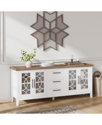 Farmhouse TV Stand, Entertainment Center for 75 Inch TV, Media Console Tablefor Living Room, Bedroom, Grey