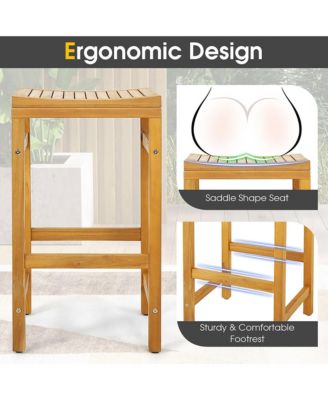 Set of 2 Acacia Wood Bar Stool 30-Inch Height Bar Chair with Saddle Shaped Seat