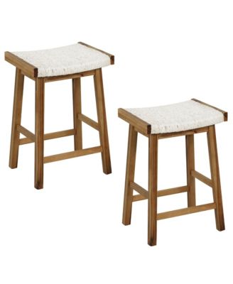 Set of 4 Saddle Bar Stools 25.5'' Counter Height Dining Stools w/ Seaweed Woven Seat