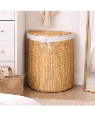 Half Moon Laundry Hamper w/ Lid, Half Round Laundry Basket, w/ Removable Liner & Handles