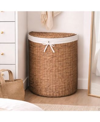 Half Moon Laundry Hamper w/ Lid, Half Round Laundry Basket, w/ Removable Liner & Handles