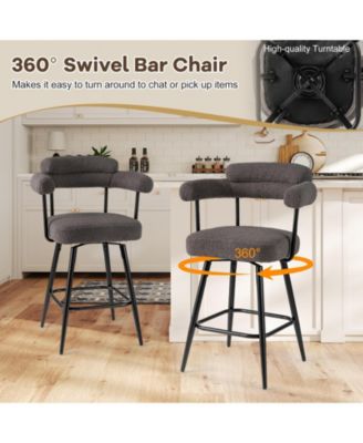 Swivel Bar Stool Set of 2 Counter Height Chairs with Curved Back and Arms