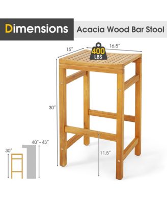 Set of 4 Acacia Wood Bar Stool 30-Inch Height Bar Chair with Saddle Shaped Seat