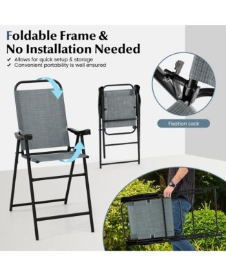 4 PCS Patio Bar Chair Folding Bar Height Metal Frame w/ Footrest Garden