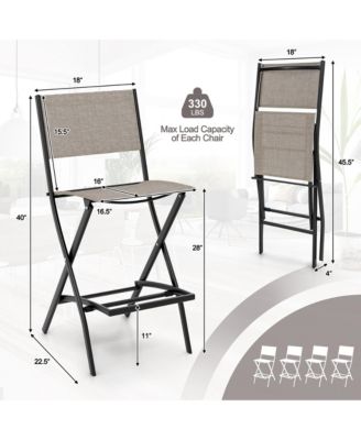 Folding Bar Stools Set of 4 Patio Sling Chairs w/ Backrest Humanized Footrest