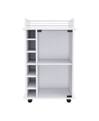 Bar Cart with 1 Cabinet with Casters White Finish