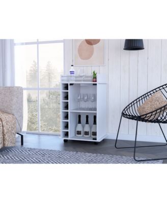 Bar Cart with 1 Cabinet with Casters White Finish