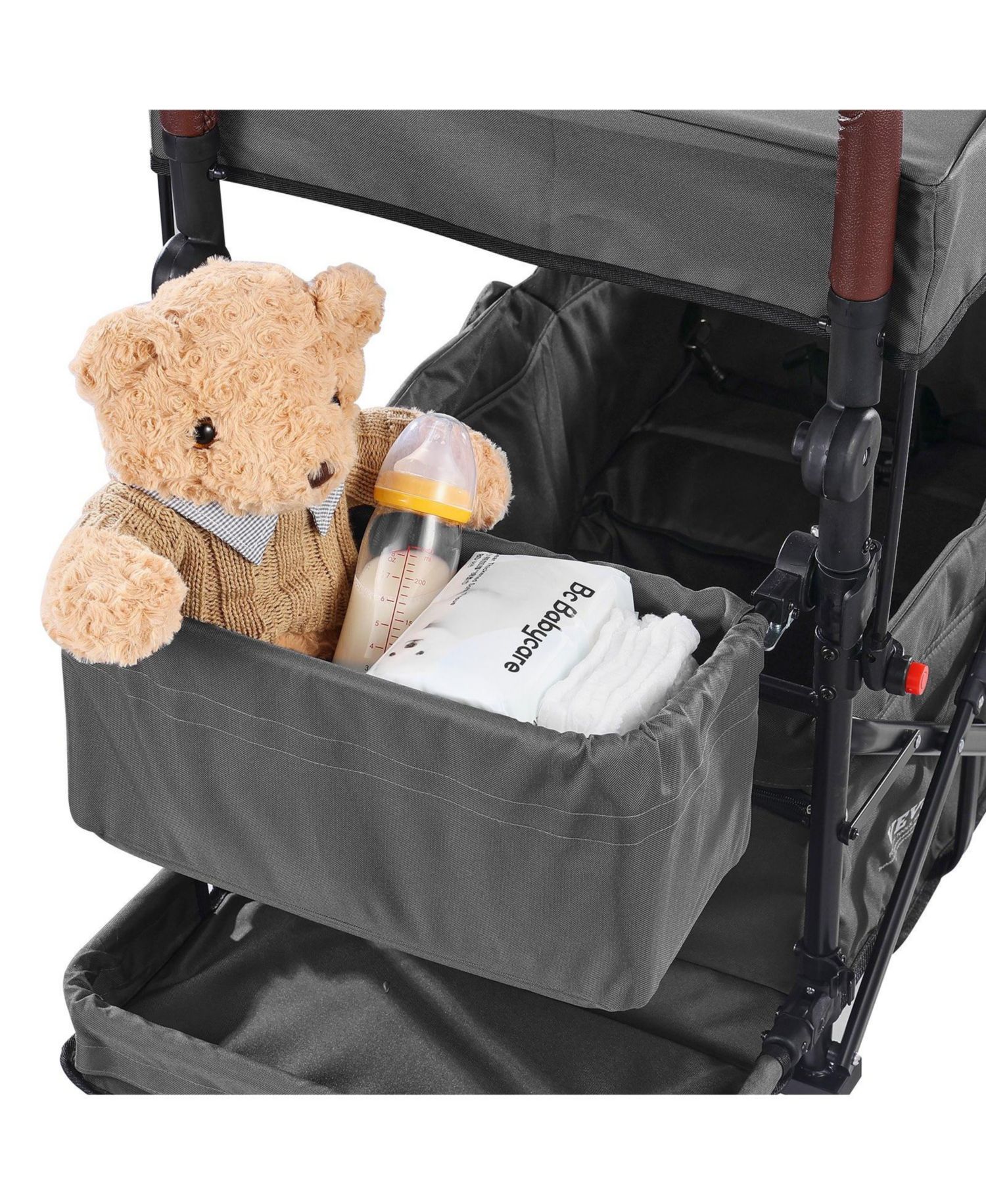 Wagon Stroller for 2 Kids, Collapsible Push Pull Quad Stroller with Adjustable Handle, Harness, Removable Canopy
